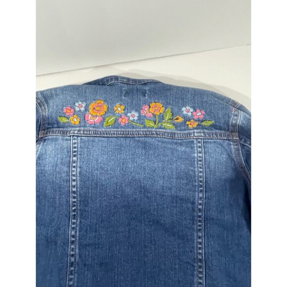 Garnet Hill Kids Jean Jacket with Embroidered Flowers Size Large - Picture 9 of 16